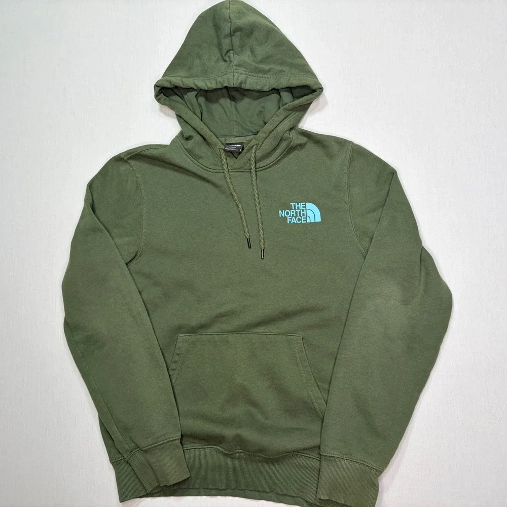 The North Face Mens‎ Pullover Hoodie Elk Graphic Green Blue Small
